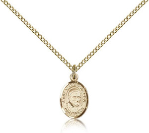 Gold Filled St. Vincent de Paul Pendant, Gold Filled Lite Curb Chain, Small Size Catholic Medal, 1/2" x 1/4" Gold Filled St. Vincent de Paul Pendant, Gold Filled Lite Curb Chain, Small Size Catholic Medal, 1/2" x 1/4"