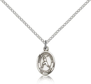 Sterling Silver St. Christopher Pendant, Sterling Silver Lite Curb Chain, Small Size Catholic Medal, 1/2" x 1/4" Sterling Silver St. Christopher Pendant, Sterling Silver Lite Curb Chain, Small Size Catholic Medal, 1/2" x 1/4"