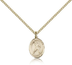 Gold Filled St. Christopher Pendant, Gold Filled Lite Curb Chain, Small Size Catholic Medal, 1/2" x 1/4" Gold Filled St. Christopher Pendant, Gold Filled Lite Curb Chain, Small Size Catholic Medal, 1/2" x 1/4"