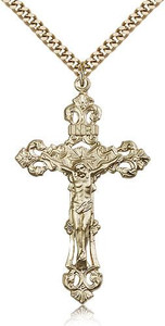 Gold Filled Crucifix Pendant, Stainless Gold Heavy Curb Chain, 1 7/8" x 1 1/8" Gold Filled Crucifix Pendant, Stainless Gold Heavy Curb Chain, 1 7/8" x 1 1/8"