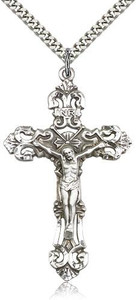 Sterling Silver Crucifix Pendant, Stainless Silver Heavy Curb Chain, 2" x 1 1/4" Sterling Silver Crucifix Pendant, Stainless Silver Heavy Curb Chain, 2" x 1 1/4"