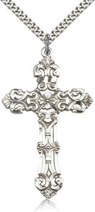 Sterling Silver Cross Pendant, Stainless Silver Heavy Curb Chain, 2 1/8" x 1 1/4" Sterling Silver Cross Pendant, Stainless Silver Heavy Curb Chain, 2 1/8" x 1 1/4"