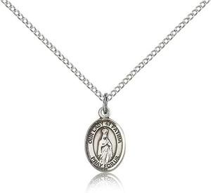 Sterling Silver Our Lady of Fatima Pendant, Sterling Silver Lite Curb Chain, Small Size Catholic Medal, 1/2" x 1/4" Sterling Silver Our Lady of Fatima Pendant, Sterling Silver Lite Curb Chain, Small Size Catholic Medal, 1/2" x 1/4"