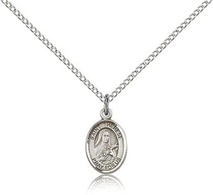 Sterling Silver Small St. Therese of Lisieux Pendant, Sterling Silver Lite Curb Chain, Small Size Catholic Medal, 1/2" x 1/4" Sterling Silver Small St. Therese of Lisieux Pendant, Sterling Silver Lite Curb Chain, Small Size Catholic Medal, 1/2" x 1/4"