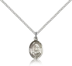 Sterling Silver St. Germaine Cousin Pendant, Sterling Silver Lite Curb Chain, Small Size Catholic Medal, 1/2" x 1/4"
