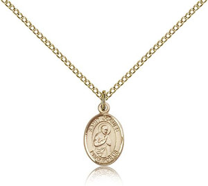 Gold Filled St. Isaac Jogues Pendant, Gold Filled Lite Curb Chain, Small Size Catholic Medal, 1/2" x 1/4" Gold Filled St. Isaac Jogues Pendant, Gold Filled Lite Curb Chain, Small Size Catholic Medal, 1/2" x 1/4"