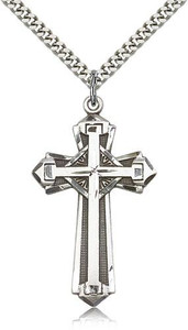 Sterling Silver Cross Pendant, Stainless Silver Heavy Curb Chain, 1 5/8" x 7/8" Sterling Silver Cross Pendant, Stainless Silver Heavy Curb Chain, 1 5/8" x 7/8"