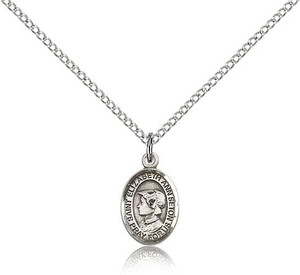 Sterling Silver Small St. Elizabeth Ann Seton Pendant, Sterling Silver Lite Curb Chain, Small Size Catholic Medal, 1/2" x 1/4" Sterling Silver Small St. Elizabeth Ann Seton Pendant, Sterling Silver Lite Curb Chain, Small Size Catholic Medal, 1/2" x 1/4"