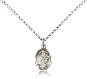 Sterling Silver St. Aloysius Gonzaga Pendant, Sterling Silver Lite Curb Chain, Small Size Catholic Medal, 1/2" x 1/4" Sterling Silver St. Aloysius Gonzaga Pendant, Sterling Silver Lite Curb Chain, Small Size Catholic Medal, 1/2" x 1/4"