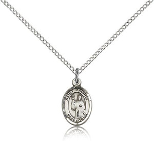 Sterling Silver St. Maurus Pendant, SS Lite Curb Chain, Small Size Catholic Medal, 1/2" x 1/4" Sterling Silver St. Maurus Pendant, SS Lite Curb Chain, Small Size Catholic Medal, 1/2" x 1/4"