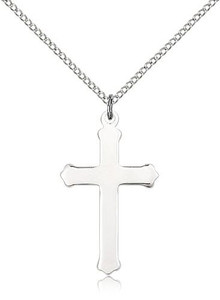 Sterling Silver Cross Pendant, Sterling Silver Lite Curb Chain, 1 1/8" x 5/8" Sterling Silver Cross Pendant, Sterling Silver Lite Curb Chain, 1 1/8" x 5/8"