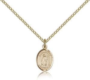 Gold Filled St. Grace Pendant, Gold Filled Lite Curb Chain, Small Size Catholic Medal, 1/2" x 1/4"