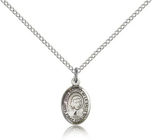 Sterling Silver St. John Baptist de La Salle Penda, Sterling Silver Lite Curb Chain, Small Size Catholic Medal, 1/2" x 1/4" Sterling Silver St. John Baptist de La Salle Penda, Sterling Silver Lite Curb Chain, Small Size Catholic Medal, 1/2" x 1/4"
