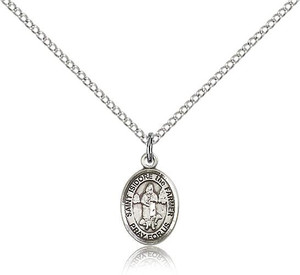 Sterling Silver St. Isidore the Farmer Pendant, Sterling Silver Lite Curb Chain, Small Size Catholic Medal, 1/2" x 1/4" Sterling Silver St. Isidore the Farmer Pendant, Sterling Silver Lite Curb Chain, Small Size Catholic Medal, 1/2" x 1/4"