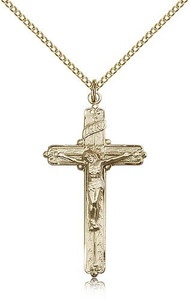 Gold Filled Crucifix Pendant, Gold Filled Lite Curb Chain, 1 3/8" x 3/4" Gold Filled Crucifix Pendant, Gold Filled Lite Curb Chain, 1 3/8" x 3/4"
