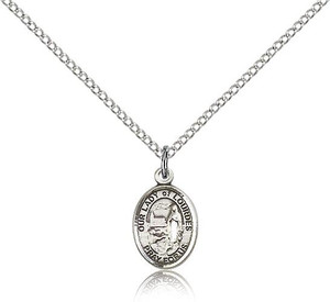 Sterling Silver Our Lady of Lourdes Pendant, Sterling Silver Lite Curb Chain, Small Size Catholic Medal, 1/2" x 1/4" Sterling Silver Our Lady of Lourdes Pendant, Sterling Silver Lite Curb Chain, Small Size Catholic Medal, 1/2" x 1/4"