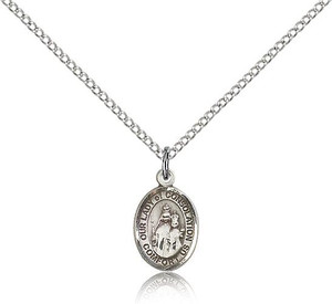 Sterling Silver Our Lady of Consolation Pendant, Sterling Silver Lite Curb Chain, Small Size Catholic Medal, 1/2" x 1/4" Sterling Silver Our Lady of Consolation Pendant, Sterling Silver Lite Curb Chain, Small Size Catholic Medal, 1/2" x 1/4"