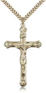 Gold Filled Crucifix Pendant, Stainless Gold Heavy Curb Chain, 1 7/8" x 1" Gold Filled Crucifix Pendant, Stainless Gold Heavy Curb Chain, 1 7/8" x 1"