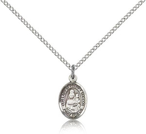 Sterling Silver Our Lady of Prompt Succor Pendant, Sterling Silver Lite Curb Chain, Small Size Catholic Medal, 1/2" x 1/4"