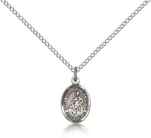 Sterling Silver St. Thomas of Villanova Pendant, Sterling Silver Lite Curb Chain, Small Size Catholic Medal, 1/2" x 1/4" Sterling Silver St. Thomas of Villanova Pendant, Sterling Silver Lite Curb Chain, Small Size Catholic Medal, 1/2" x 1/4"
