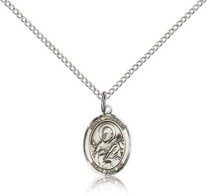 Sterling Silver St. Meinrad of Einsideln Pendant, Sterling Silver Lite Curb Chain, Small Size Catholic Medal, 1/2" x 1/4" Sterling Silver St. Meinrad of Einsideln Pendant, Sterling Silver Lite Curb Chain, Small Size Catholic Medal, 1/2" x 1/4"