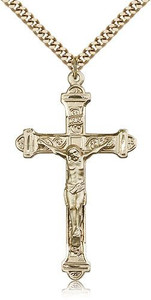 Gold Filled Crucifix Pendant, Stainless Gold Heavy Curb Chain, 1 7/8" x 1" Gold Filled Crucifix Pendant, Stainless Gold Heavy Curb Chain, 1 7/8" x 1"