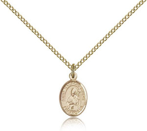Gold Filled St. Malachy O'More Pendant, Gold Filled Lite Curb Chain, Small Size Catholic Medal, 1/2" x 1/4"