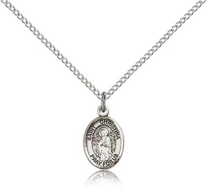 Sterling Silver St. Christina the Astonishing Pend, Sterling Silver Lite Curb Chain, Small Size Catholic Medal, 1/2" x 1/4" Sterling Silver St. Christina the Astonishing Pend, Sterling Silver Lite Curb Chain, Small Size Catholic Medal, 1/2" x 1/4"