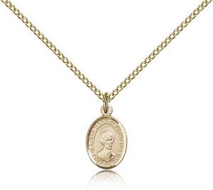 Gold Filled St. Louis Marie De Montfort Pendant, Gold Filled Lite Curb Chain, Small Size Catholic Medal, 1/2" x 1/4" Gold Filled St. Louis Marie De Montfort Pendant, Gold Filled Lite Curb Chain, Small Size Catholic Medal, 1/2" x 1/4"