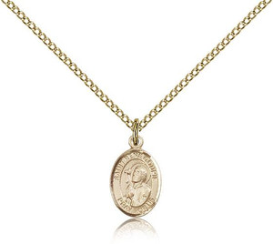 Gold Filled St. Rene Goupil Pendant, Gold Filled Lite Curb Chain, Small Size Catholic Medal, 1/2" x 1/4" Gold Filled St. Rene Goupil Pendant, Gold Filled Lite Curb Chain, Small Size Catholic Medal, 1/2" x 1/4"