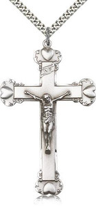 Sterling Silver Crucifix Pendant, Stainless Silver Heavy Curb Chain, 2 3/8" x 1 3/8" Sterling Silver Crucifix Pendant, Stainless Silver Heavy Curb Chain, 2 3/8" x 1 3/8"