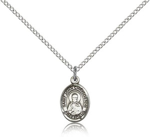 Sterling Silver St. John Chrysostom Pendant, SS Lite Curb Chain, Small Size Catholic Medal, 1/2" x 1/4" Sterling Silver St. John Chrysostom Pendant, SS Lite Curb Chain, Small Size Catholic Medal, 1/2" x 1/4"
