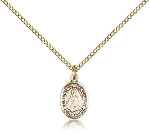 Gold Filled St. Rose Philippine Pendant, GF Lite Curb Chain, Small Size Catholic Medal, 1/2" x 1/4" Gold Filled St. Rose Philippine Pendant, GF Lite Curb Chain, Small Size Catholic Medal, 1/2" x 1/4"