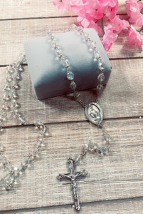 Silver Plated Crucifix and Center Crystal Bead Rosary Silver Plated Crucifix and Center Crystal Bead Rosary