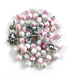 Pink Flower Ceramic Bead Rosary Pink Flower Ceramic Bead Rosary