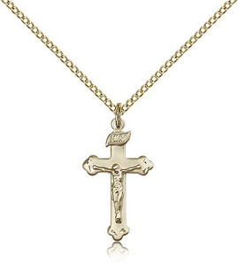 Gold Filled Crucifix Pendant, Gold Filled Lite Curb Chain, 7/8" x 1/2" Gold Filled Crucifix Pendant, Gold Filled Lite Curb Chain, 7/8" x 1/2"
