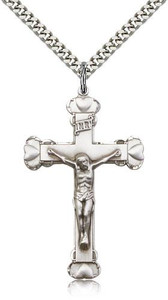 Sterling Silver Crucifix Pendant, Stainless Silver Heavy Curb Chain, 1 3/4" x 1 1/8" Sterling Silver Crucifix Pendant, Stainless Silver Heavy Curb Chain, 1 3/4" x 1 1/8"