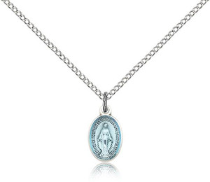 Sterling Silver Miraculous Pendant, Lite Curb Chain, 1/2" x 1/4" Sterling Silver Miraculous Pendant, Lite Curb Chain, 1/2" x 1/4"