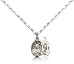 Sterling Silver Scapular Pendant, Lite Curb Chain, 1/2" x 1/4"