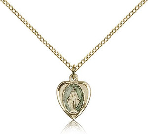 Gold Filled Miraculous Pendant, Gold Filled Lite Curb Chain, 1/2" x 3/8" Gold Filled Miraculous Pendant, Gold Filled Lite Curb Chain, 1/2" x 3/8"