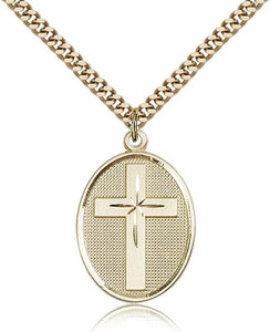 Gold Filled Cross Pendant, Stainless Gold Heavy Curb Chain, 1 1/8" x 3/4" Gold Filled Cross Pendant, Stainless Gold Heavy Curb Chain, 1 1/8" x 3/4"