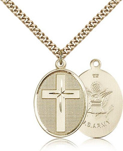 Gold Filled Cross / Army Pendant, Gold Heavy Curb Chain, 1 1/8" x 3/4" Gold Filled Cross / Army Pendant, Gold Heavy Curb Chain, 1 1/8" x 3/4"