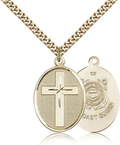 Gold Filled Cross / Coast Guard Pendant, Gold Heavy Curb Chain, 1 1/8" x 3/4" Gold Filled Cross / Coast Guard Pendant, Gold Heavy Curb Chain, 1 1/8" x 3/4"