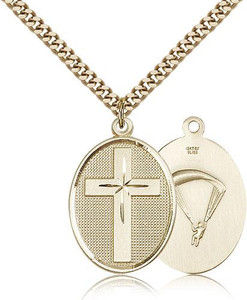 Gold Filled Cross / Paratrooper Pendant, Gold Heavy Curb Chain, 1 1/8" x 3/4"