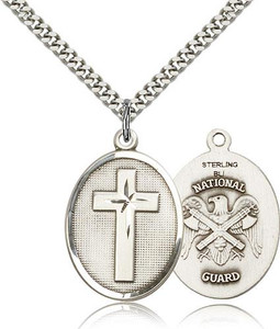 Sterling Silver Cross / National Guard Pendant, Heavy Curb Chain, 1" x 3/4" Sterling Silver Cross / National Guard Pendant, Heavy Curb Chain, 1" x 3/4"