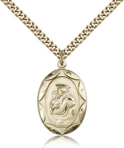 Gold Filled St. Anthony Pendant, Stainless Gold Heavy Curb Chain, 1" x 5/8" Gold Filled St. Anthony Pendant, Stainless Gold Heavy Curb Chain, 1" x 5/8"
