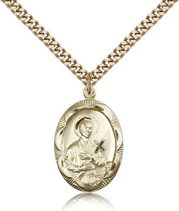 Gold Filled St. Gerard Pendant, Stainless Gold Heavy Curb Chain, 1" x 5/8" Gold Filled St. Gerard Pendant, Stainless Gold Heavy Curb Chain, 1" x 5/8"