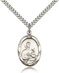 Sterling Silver St. Gerard Pendant, Stainless Silver Heavy Curb Chain, 1" x 5/8" Sterling Silver St. Gerard Pendant, Stainless Silver Heavy Curb Chain, 1" x 5/8"