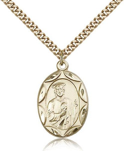 Gold Filled St. Jude Pendant, Stainless Gold Heavy Curb Chain, 1" x 5/8" Gold Filled St. Jude Pendant, Stainless Gold Heavy Curb Chain, 1" x 5/8"