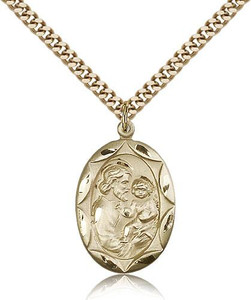 Gold Filled St. Joseph Pendant, Stainless Gold Heavy Curb Chain, 1" x 5/8" Gold Filled St. Joseph Pendant, Stainless Gold Heavy Curb Chain, 1" x 5/8"